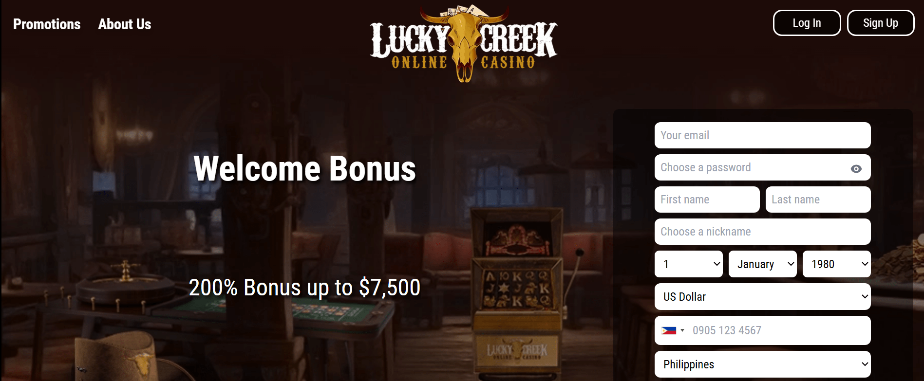 Snapshot of Lucky Creek western-themed casino for Missouri players