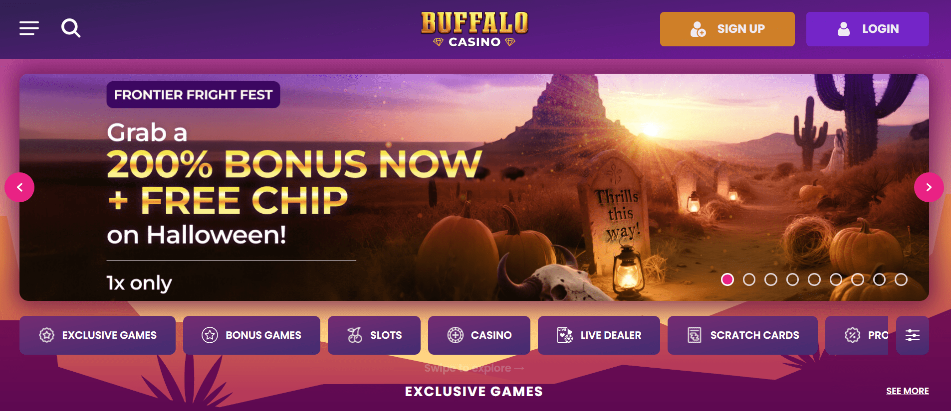 Screenshot of Buffalo Casino big bonus choice for MO slot fans