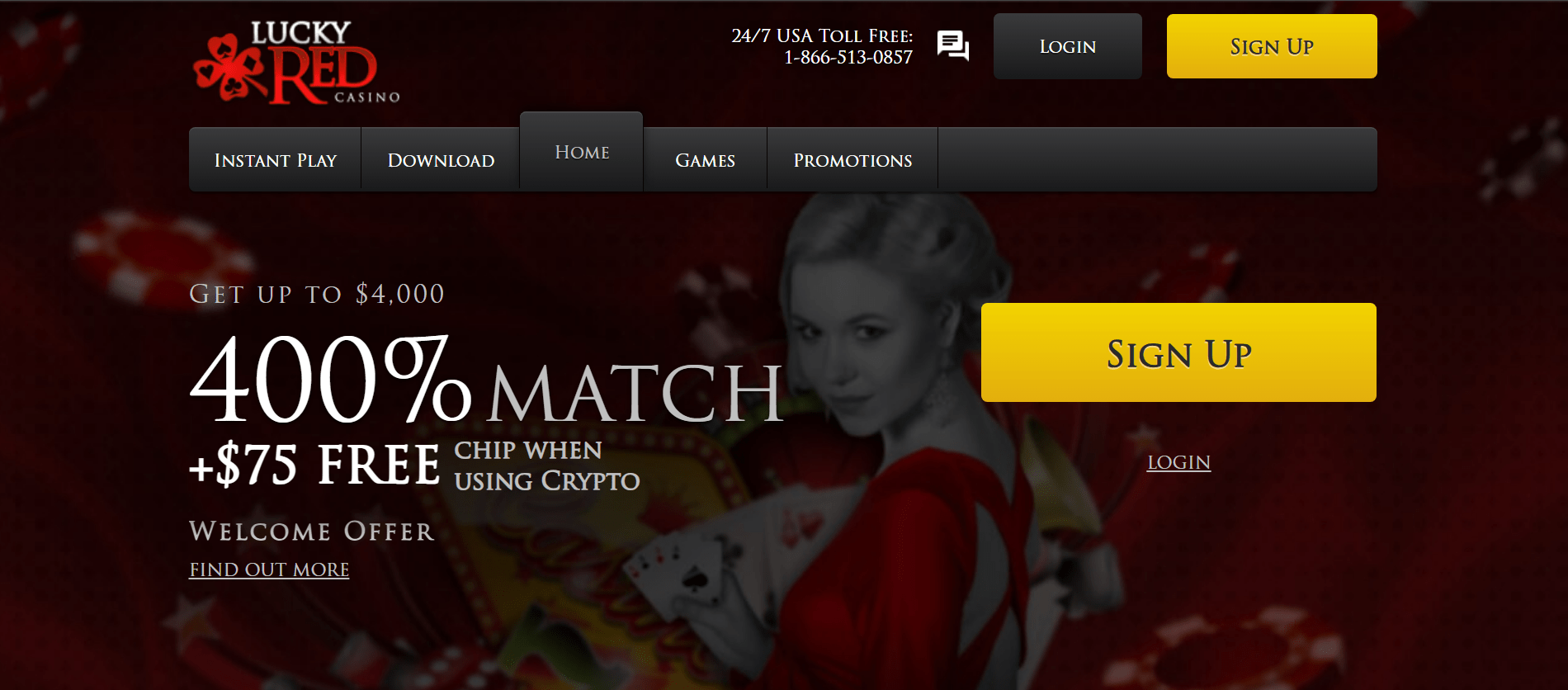 Lucky Red casino homepage screenshot low-stress slots site for MO players