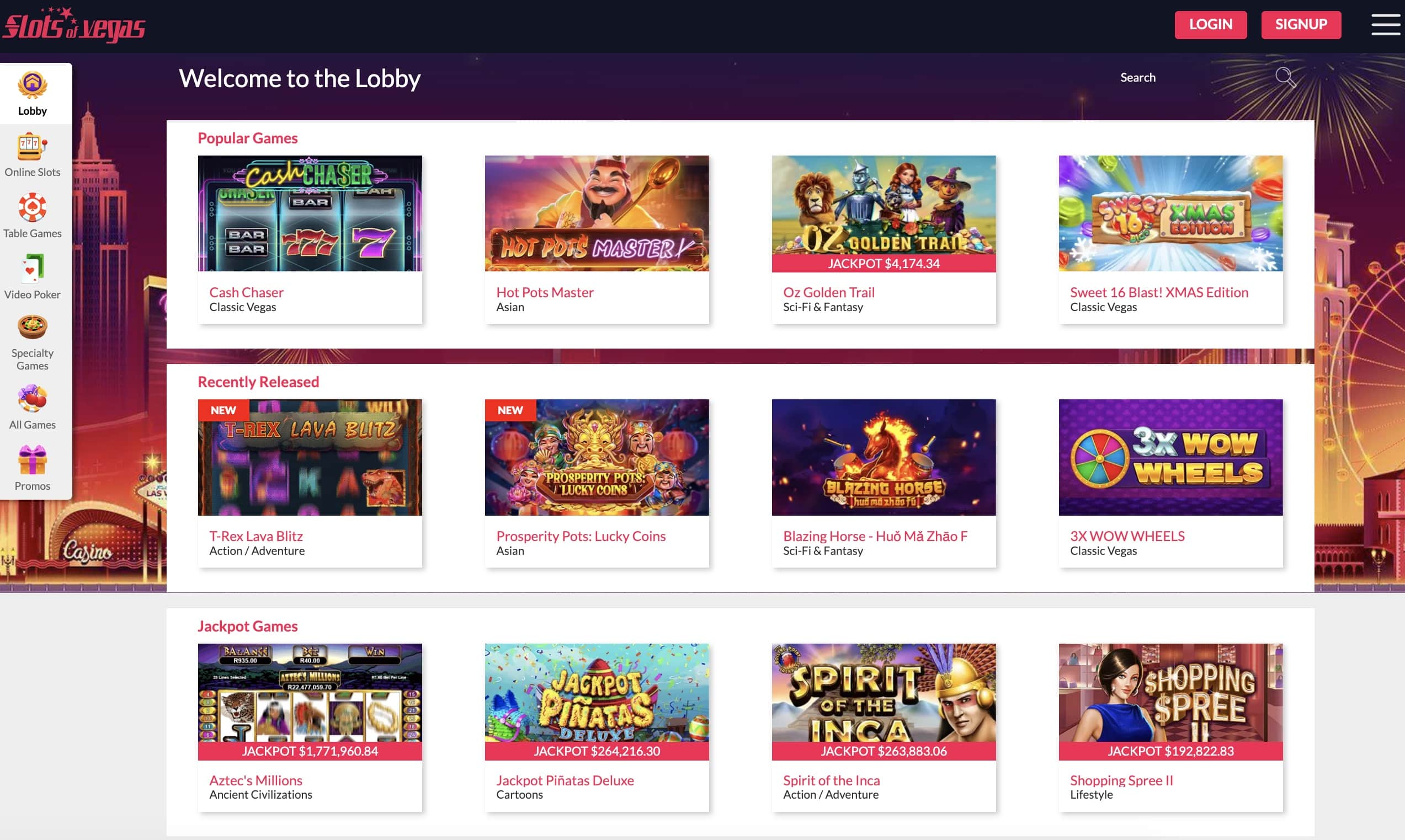 Slots of Vegas Lobby Screenshot